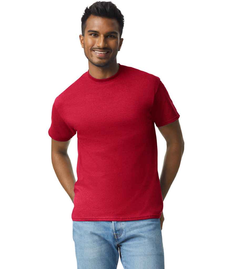 Gildan GD02 Cherry Red Model - Ready to be Embroidered and Printed by Custard Workwear - Cheap Personalised and Customised Workwear in Nottinghamshire, Derbyshire and Leicestershire