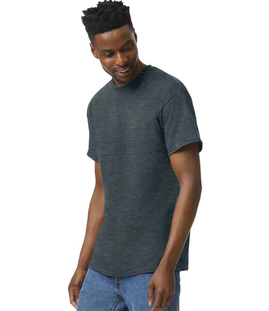 Gildan GD05 Dark Heather Model -  Ready to be Embroidered and Printed by Custard Workwear - Cheap Personalised and Customised Workwear in Nottinghamshire, Derbyshire and Leicestershire