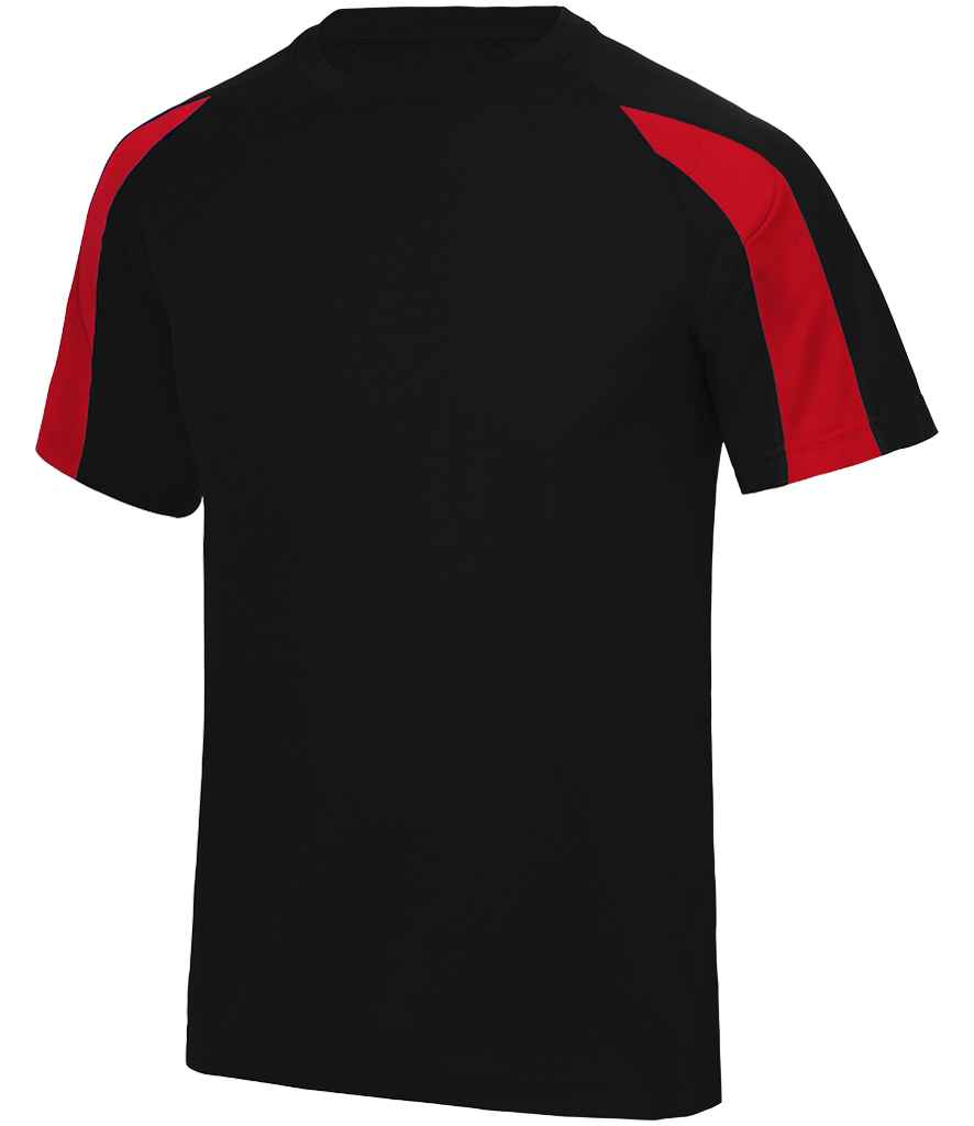 Just Cool JC003B Jet Black/Fire Red Front - Ready to be Printed by Custard Workwear - Cheap Personalised and Customised Workwear in Nottinghamshire, Derbyshire and Leicestershire