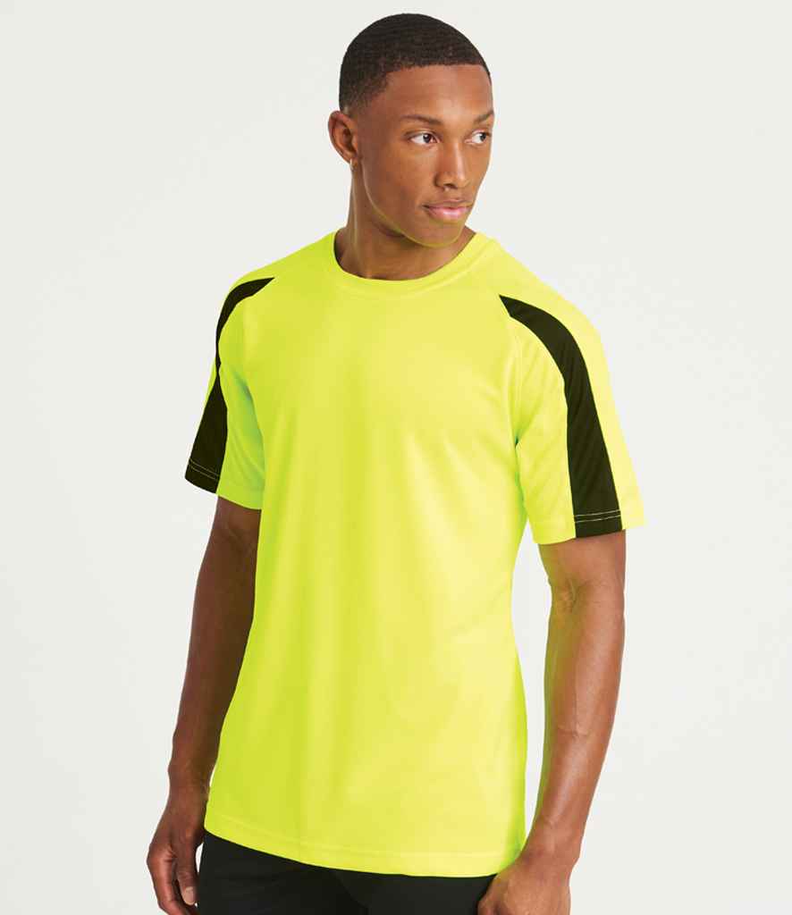 Just Cool JC003 Electric Yellow/Jet Black Model - Ready to be Printed by Custard Workwear - Cheap Personalised and Customised Workwear in Nottinghamshire, Derbyshire and Leicestershire