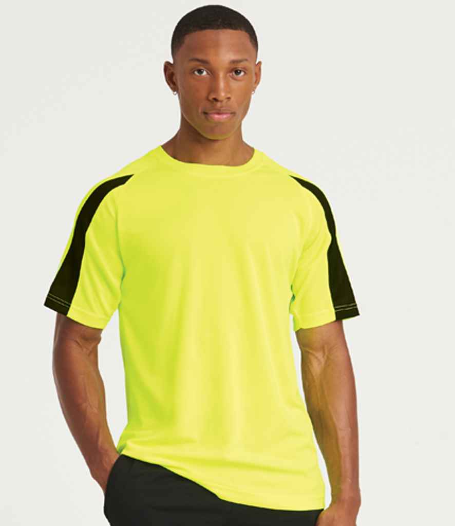 Just Cool JC003 Electric Yellow/Jet Black Model - Ready to be Printed by Custard Workwear - Cheap Personalised and Customised Workwear in Nottinghamshire, Derbyshire and Leicestershire