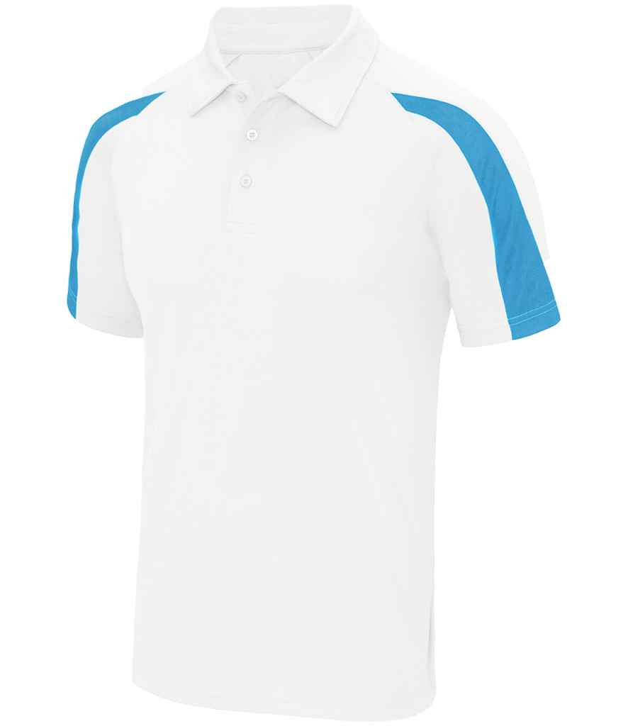Just Cool JC043 Arctic White/Sapphire Blue Front - Ready to be Embroidered and Printed by Custard Workwear - Cheap Personalised and Customised Workwear in Nottinghamshire, Derbyshire and Leicestershire