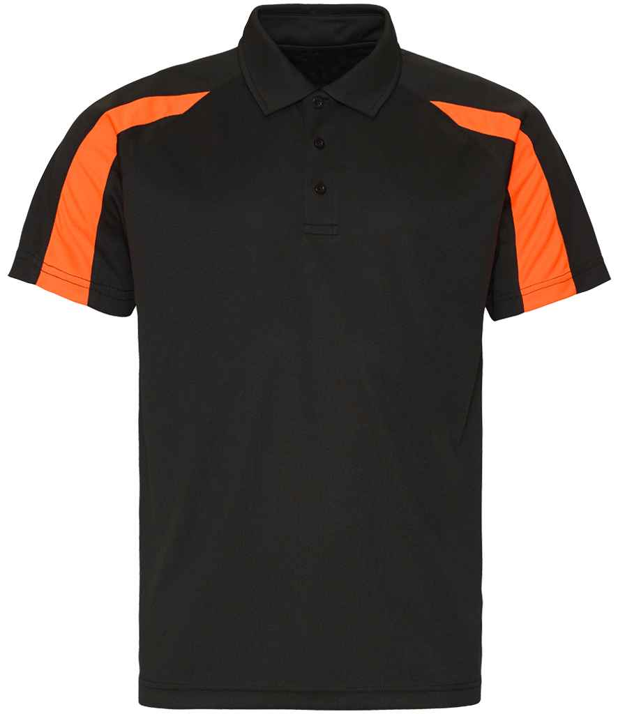 Just Cool JC043 Jet Black/Electric Orange Front - Ready to be Embroidered and Printed by Custard Workwear - Cheap Personalised and Customised Workwear in Nottinghamshire, Derbyshire and Leicestershire