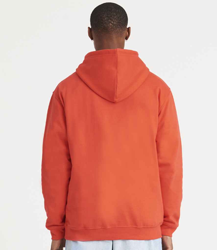 Just Hoods JH001 Soft Red Model - Ready to be Embroidered and Printed by Custard Workwear - Cheap Personalised and Customised Workwear in Nottinghamshire, Derbyshire and Leicestershire