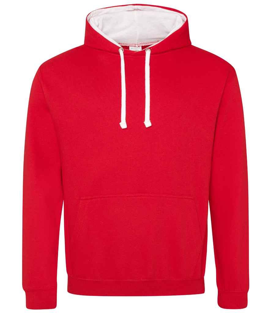 Just Hoods JH003 Fire Red/Arctic White Front - Ready to be Embroidered and Printed by Custard Workwear - Cheap Personalised and Customised Workwear in Nottinghamshire, Derbyshire and Leicestershire