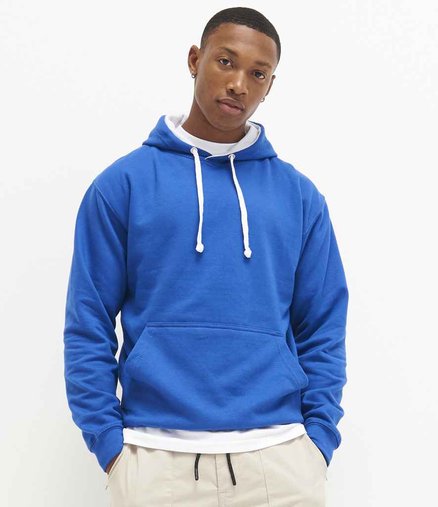 Just Hoods JH003 Royal Blue/Arctic White Model - Ready to be Embroidered and Printed by Custard Workwear - Cheap Personalised and Customised Workwear in Nottinghamshire, Derbyshire and Leicestershire