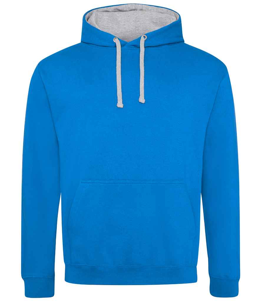 Just Hoods JH003 Sapphire Blue/Heather Grey Front - Ready to be Embroidered and Printed by Custard Workwear - Cheap Personalised and Customised Workwear in Nottinghamshire, Derbyshire and Leicestershire