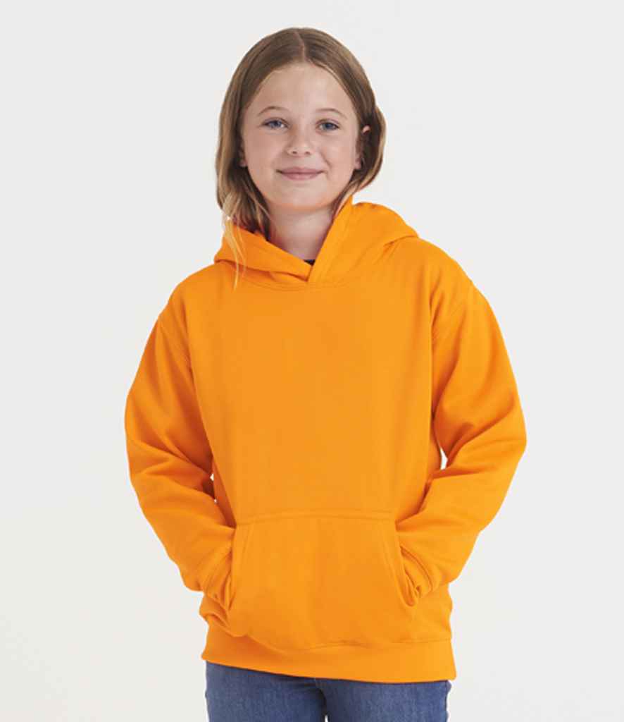 Just Hoods JH004B Electric Orange Model -  Ready to be Embroidered and Printed by Custard Workwear - Cheap Personalised and Customised Workwear in Nottinghamshire, Derbyshire and Leicestershire