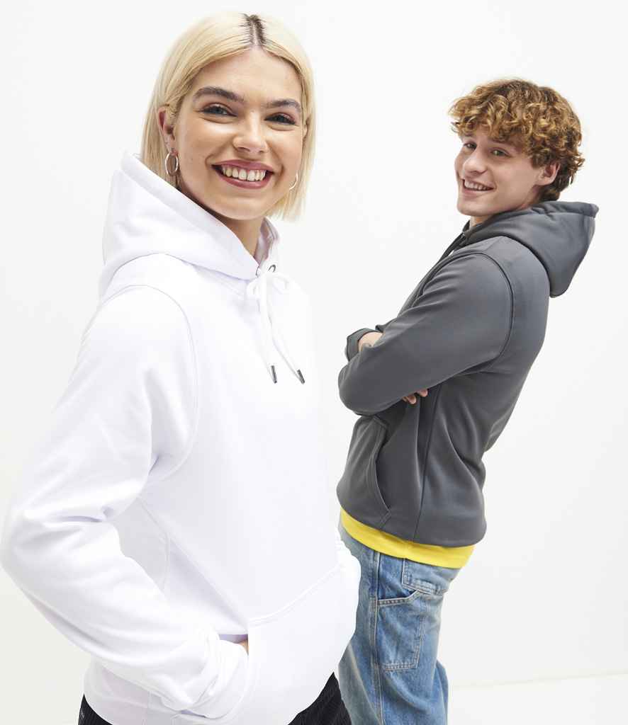 Just Hoods JH006 Arctic White Model - Ready to be Embroidered and Printed by Custard Workwear - Cheap Personalised and Customised Workwear in Nottinghamshire, Derbyshire and Leicestershire
