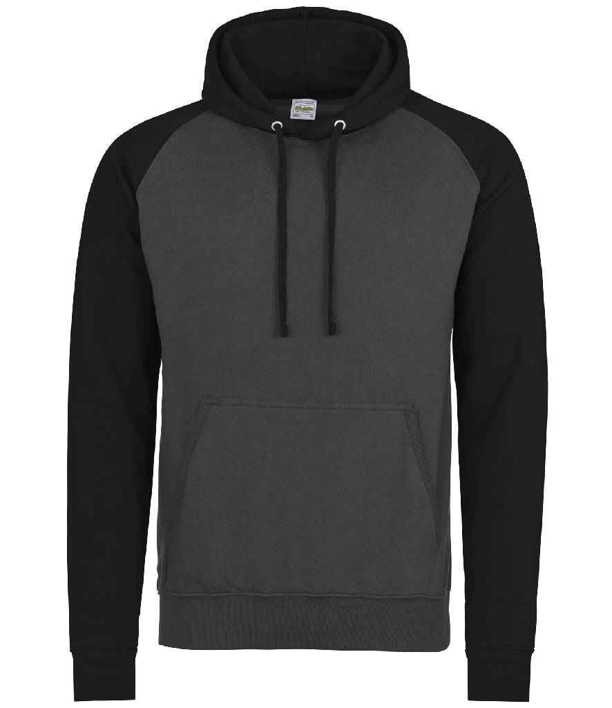 Just Hoods JH009 Charcoal/Jet Black Front -  Ready to be Embroidered and Printed by Custard Workwear - Cheap Personalised and Customised Workwear in Nottinghamshire, Derbyshire and Leicestershire