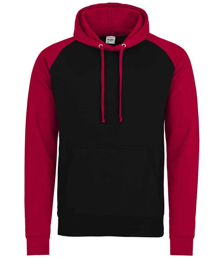 Just Hoods JH009 Jet Black/Fire Red Front - Ready to be Embroidered and Printed by Custard Workwear - Cheap Personalised and Customised Workwear in Nottinghamshire, Derbyshire and Leicestershire