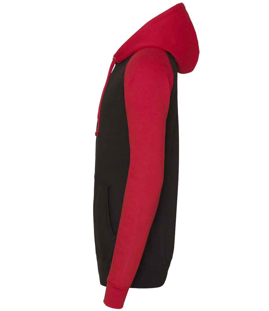 Just Hoods JH009 Jet Black/Fire Red Left -  Ready to be Embroidered and Printed by Custard Workwear - Cheap Personalised and Customised Workwear in Nottinghamshire, Derbyshire and Leicestershire