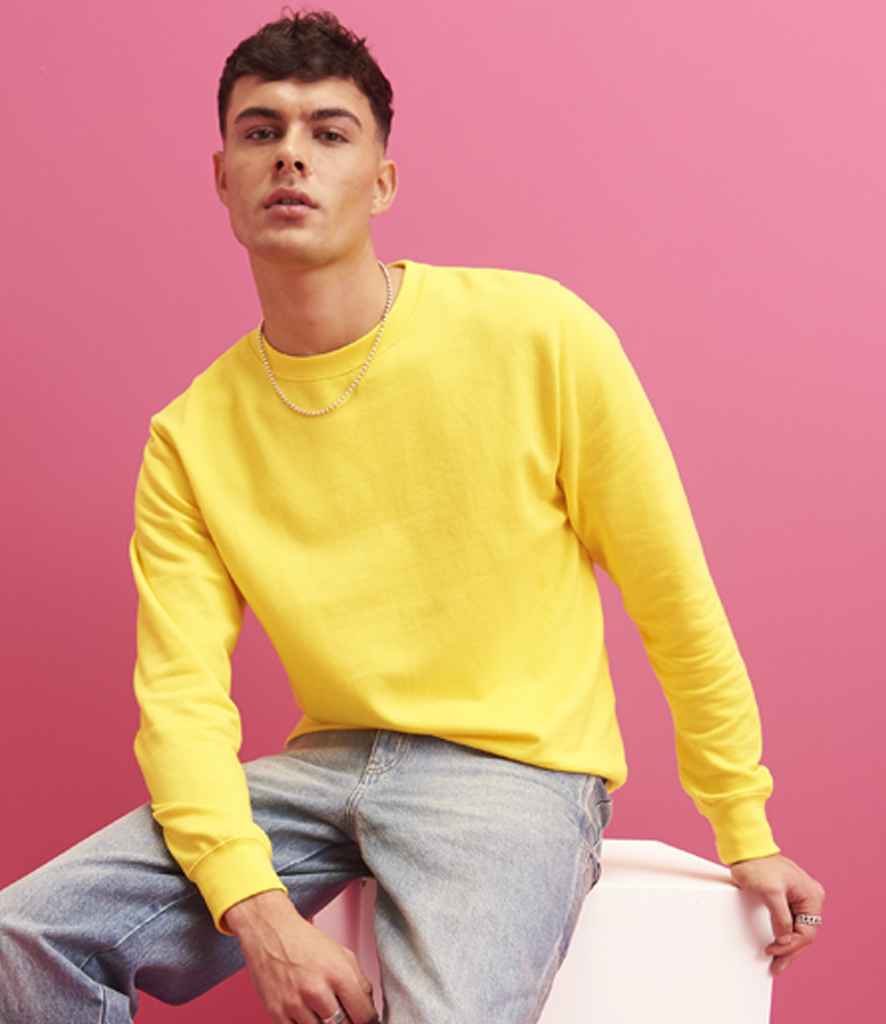 Just Hoods JH030 Sun Yellow Model - Ready to be Embroidered and Printed by Custard Workwear - Cheap Personalised and Customised Workwear in Nottinghamshire, Derbyshire and Leicestershire
