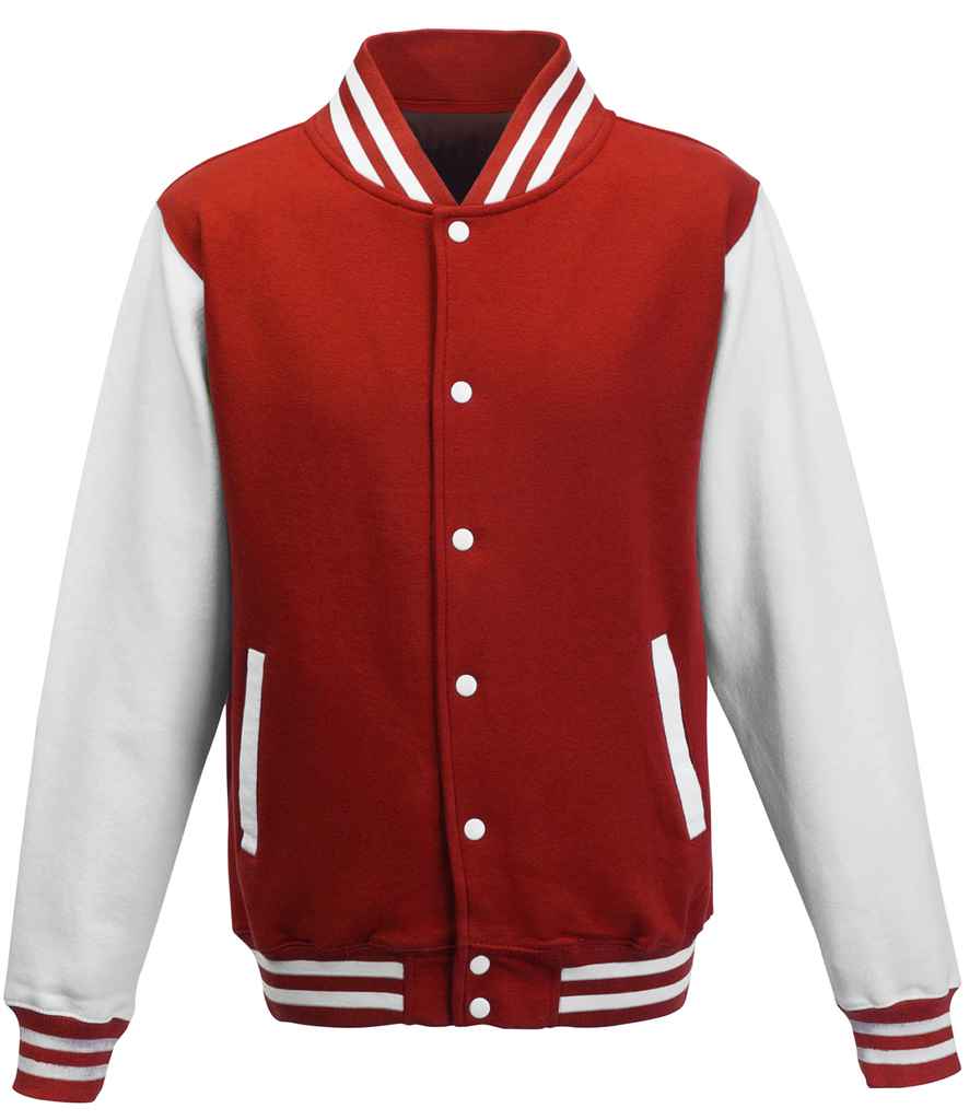 Just Hoods JH043 Fire Red/White Front - Ready to be Embroidered and Printed by Custard Workwear - Cheap Personalised and Customised Workwear in Nottinghamshire, Derbyshire and Leicestershire