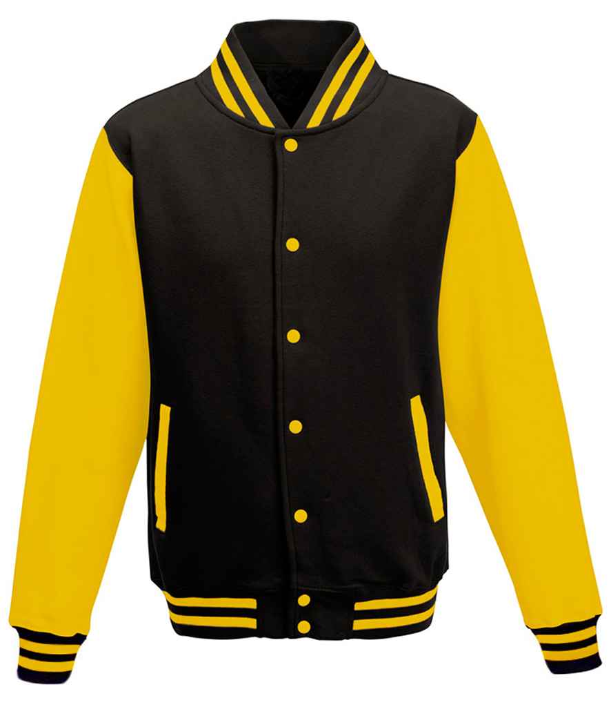 Just Hoods JH043 Jet Black/Sun Yellow Front - Ready to be Embroidered and Printed by Custard Workwear - Cheap Personalised and Customised Workwear in Nottinghamshire, Derbyshire and Leicestershire