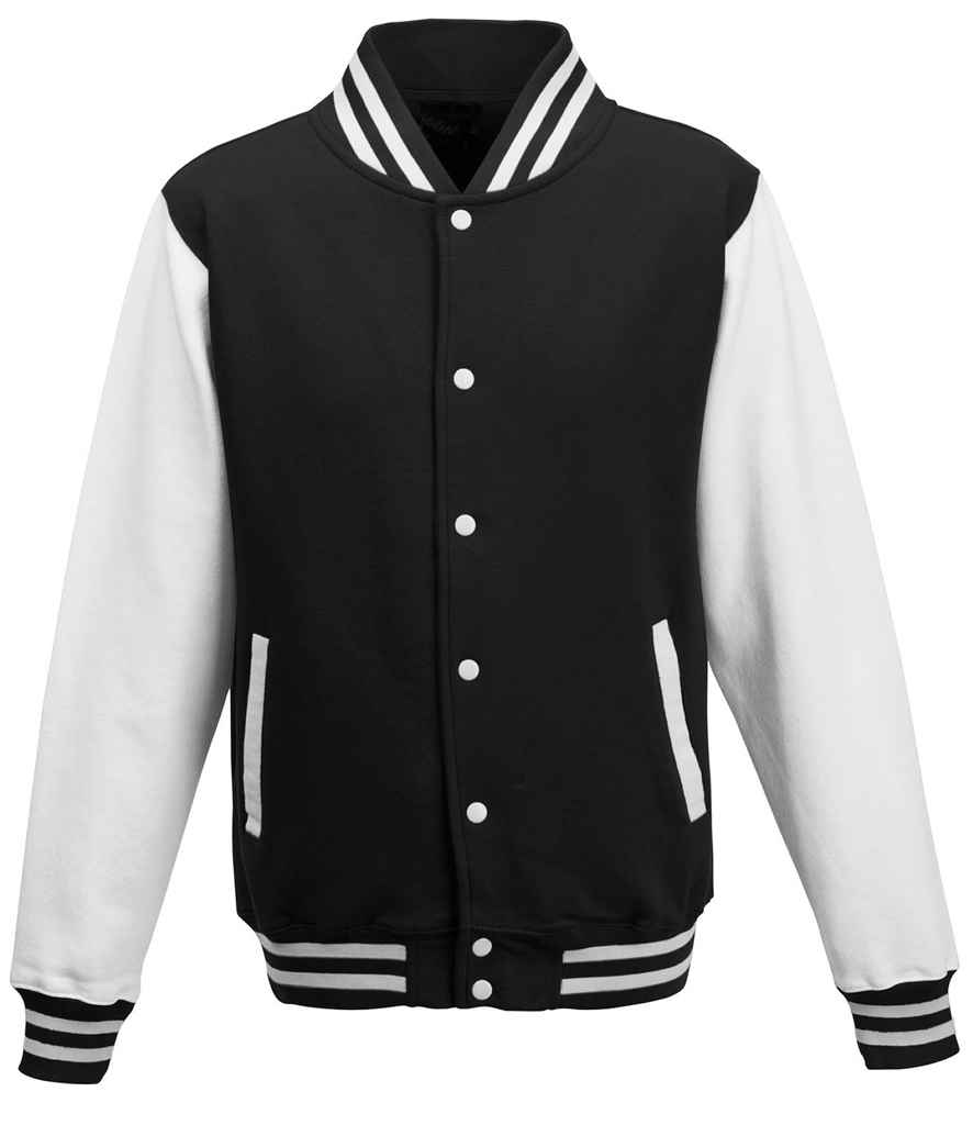 Just Hoods JH043 Jet Black/White Front - Ready to be Embroidered and Printed by Custard Workwear - Cheap Personalised and Customised Workwear in Nottinghamshire, Derbyshire and Leicestershire