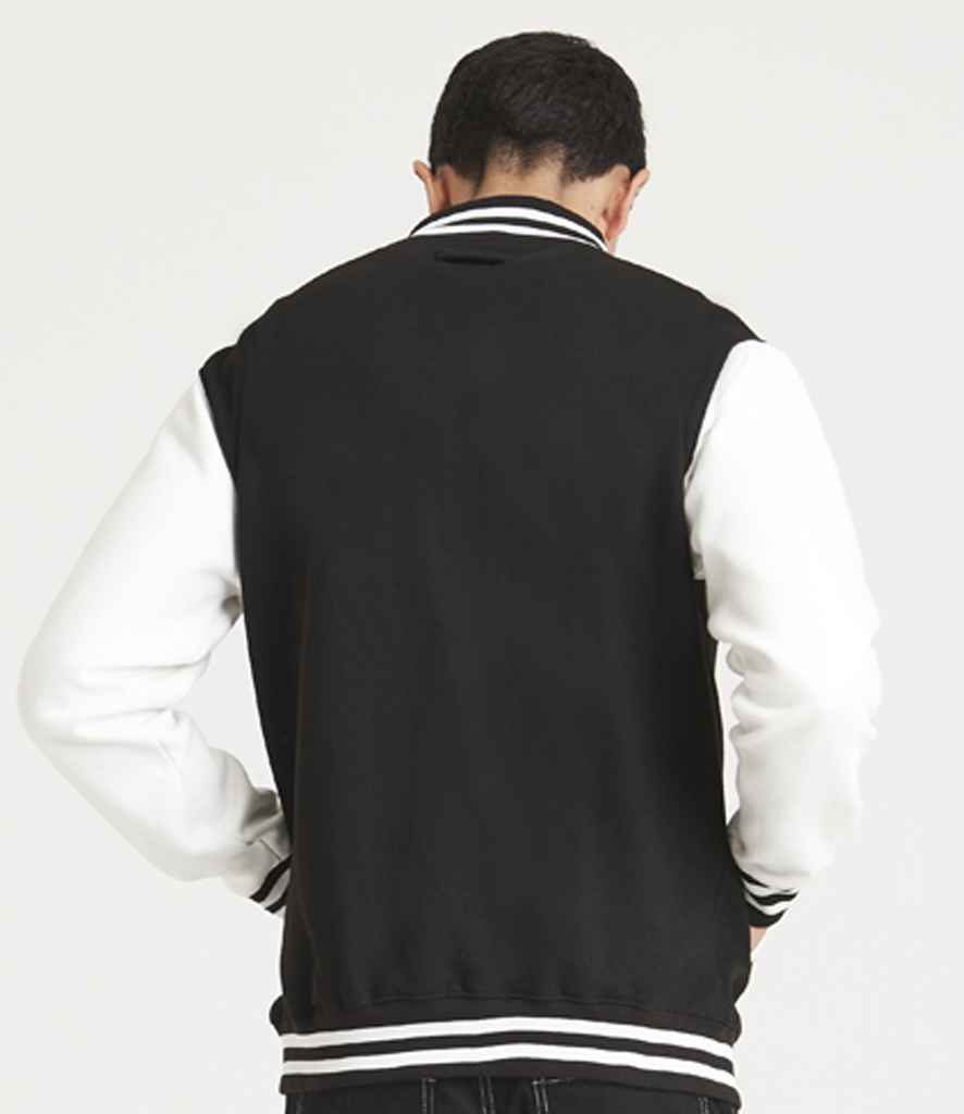Just Hoods JH043 Jet Black/White Model - Ready to be Embroidered and Printed by Custard Workwear - Cheap Personalised and Customised Workwear in Nottinghamshire, Derbyshire and Leicestershire