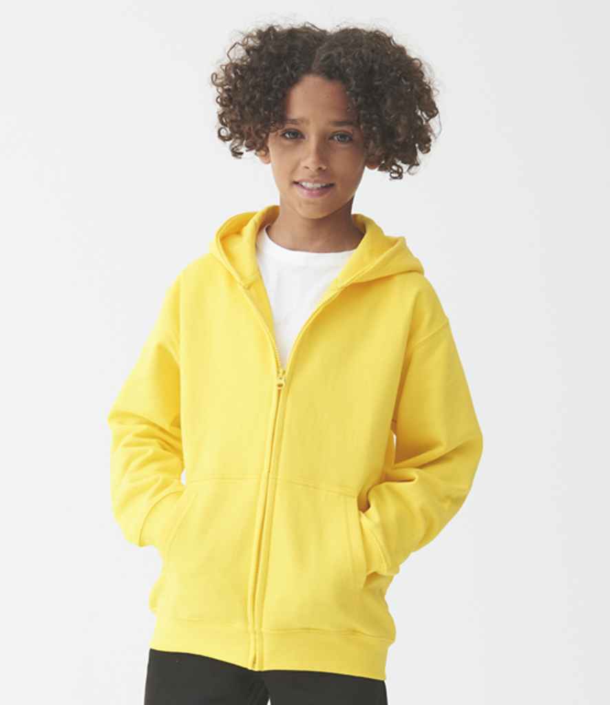 Just Hoods JH050B Sun Yellow Model - Ready to be Embroidered and Printed by Custard Workwear - Cheap Personalised and Customised Workwear in Nottinghamshire, Derbyshire and Leicestershire