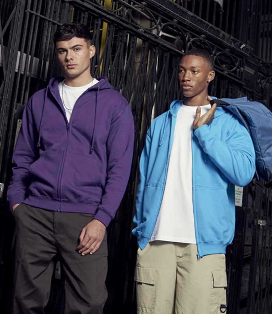 Just Hoods JH050 Purple Model - Ready to be Embroidered and Printed by Custard Workwear - Cheap Personalised and Customised Workwear in Nottinghamshire, Derbyshire and Leicestershire