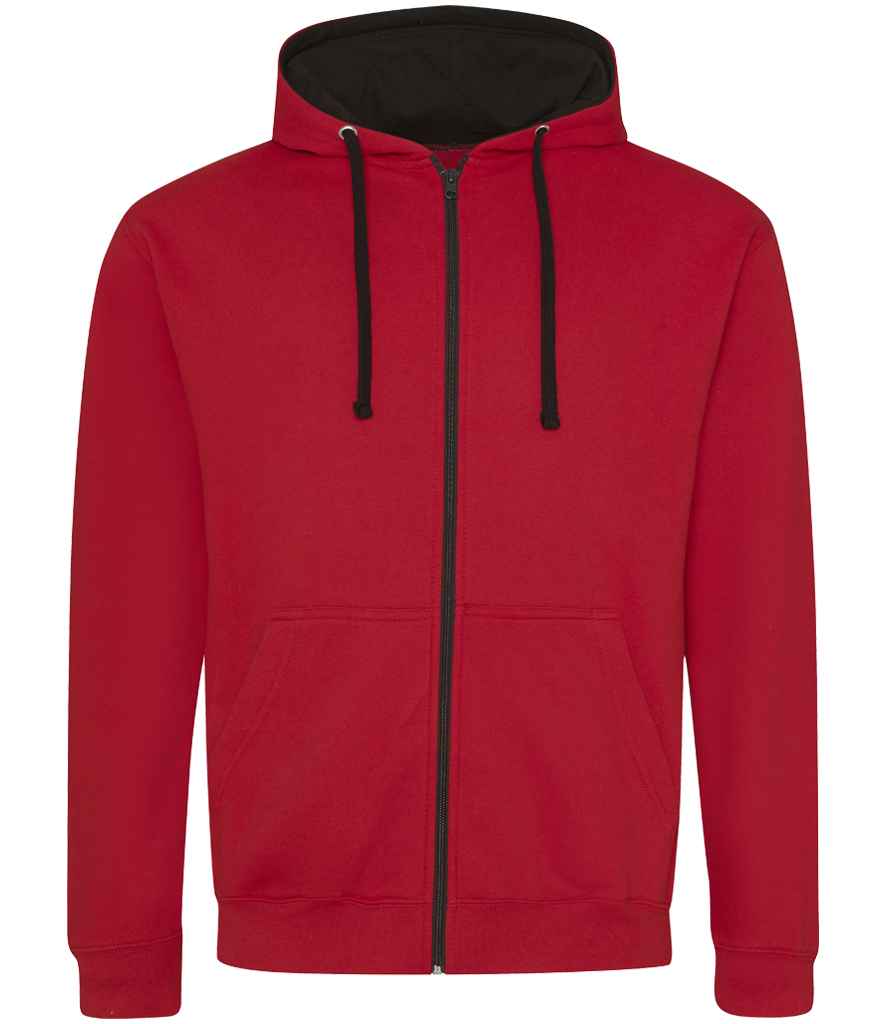 Just Hoods JH053 Fire Red/Jet Black Front - Ready to be Embroidered and Printed by Custard Workwear - Cheap Personalised and Customised Workwear in Nottinghamshire, Derbyshire and Leicestershire