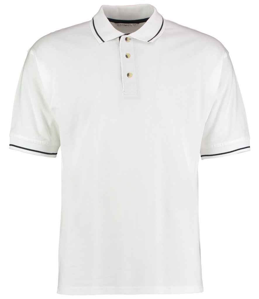 Kustom Kit K606 White/Navy Front - Ready to be Embroidered and Printed by Custard Workwear - Cheap Personalised and Customised Workwear in Nottinghamshire, Derbyshire and Leicestershire