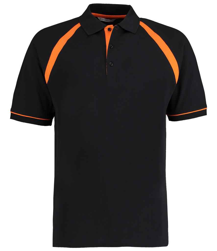 Kustom Kit K615 Black/Orange Front - Ready to be Embroidered and Printed by Custard Workwear - Cheap Personalised and Customised Workwear in Nottinghamshire, Derbyshire and Leicestershire