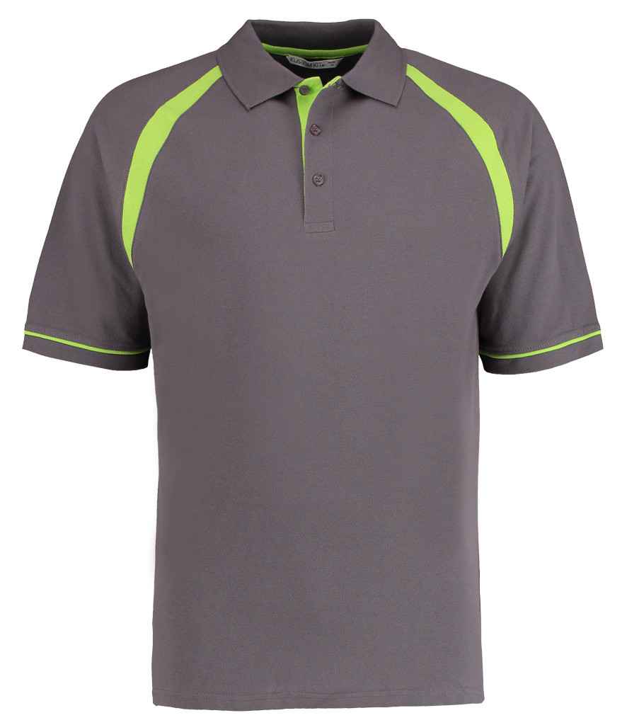 Kustom Kit K615 Charcoal/Lime Green Front - Ready to be Embroidered and Printed by Custard Workwear - Cheap Personalised and Customised Workwear in Nottinghamshire, Derbyshire and Leicestershire