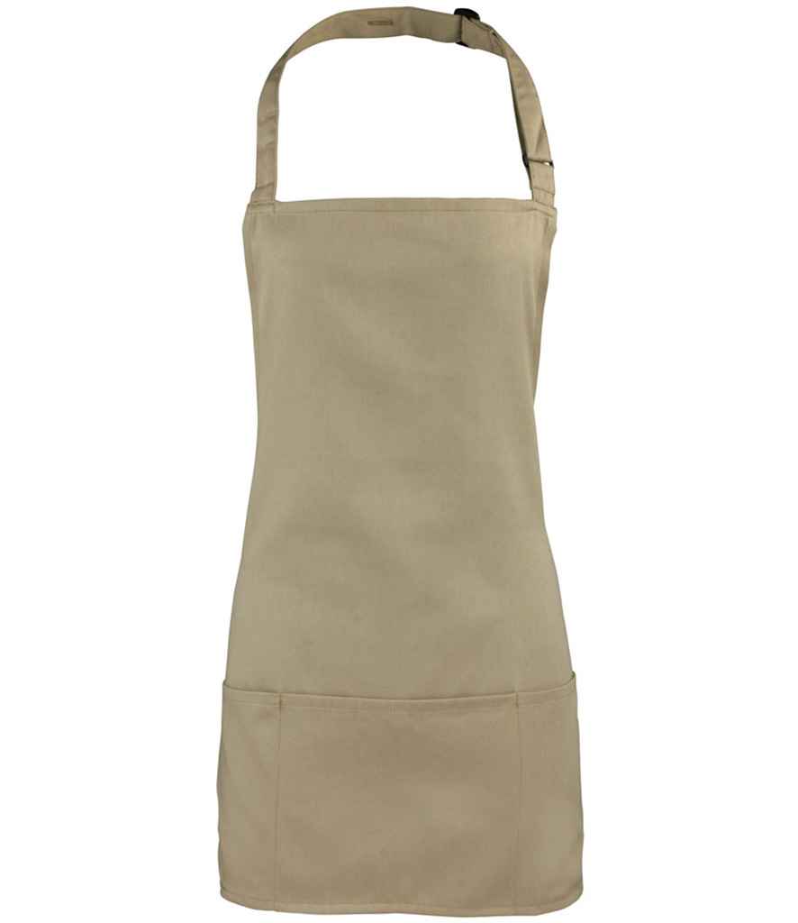 Premier PR159 Khaki Front - Apron Ready to be Embroidered and Printed by Custard Workwear - Cheap Personalised and Customised Workwear in Nottinghamshire, Derbyshire and Leicestershire