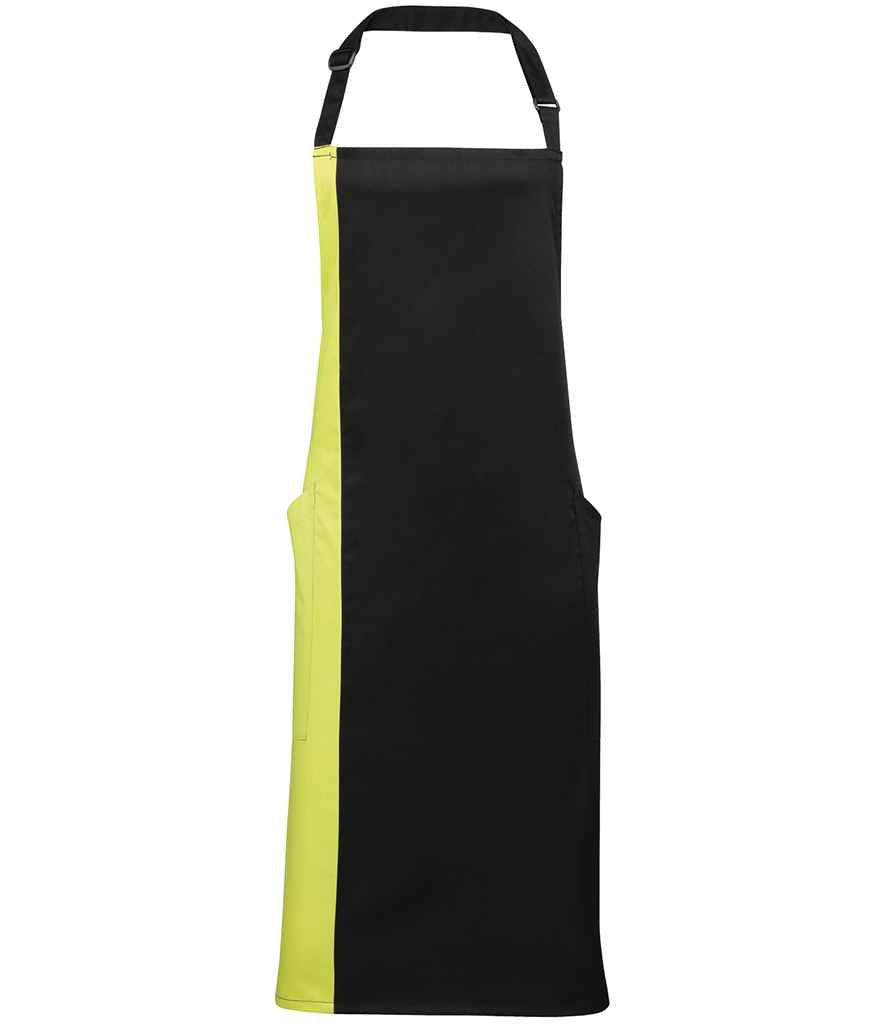 Premier PR162 Black/Lime Green Front - Apron Ready to be Embroidered and Printed by Custard Workwear - Cheap Personalised and Customised Workwear in Nottinghamshire, Derbyshire and Leicestershire