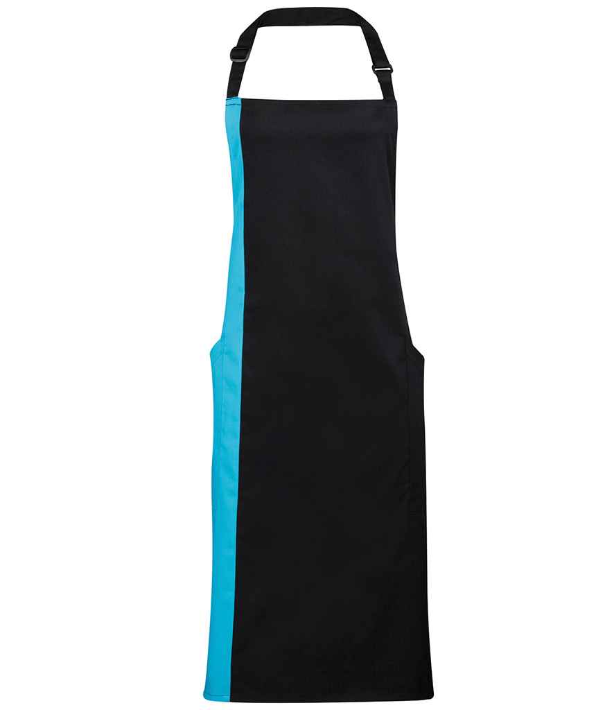Premier PR162 Black/Turquoise Blue Front - Apron Ready to be Embroidered and Printed by Custard Workwear - Cheap Personalised and Customised Workwear in Nottinghamshire, Derbyshire and Leicestershire