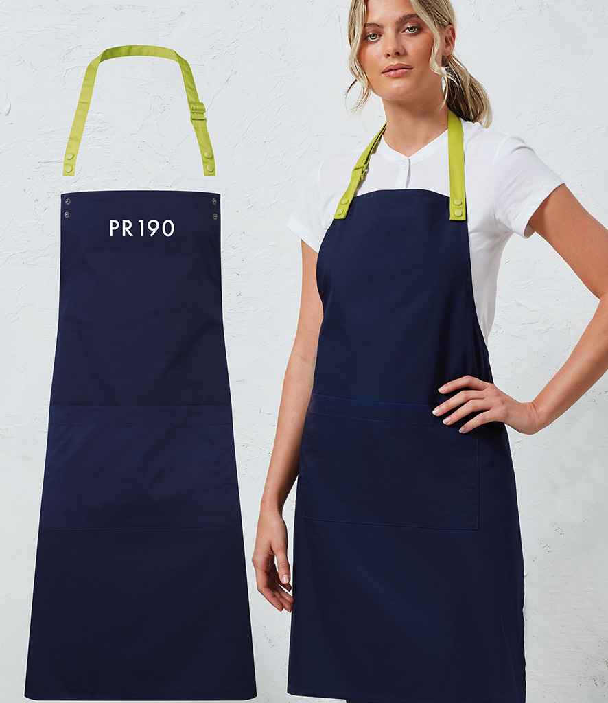 Premier PR190 Navy Model - Apron Ready to be Embroidered and Printed by Custard Workwear - Cheap Personalised and Customised Workwear in Nottinghamshire, Derbyshire and Leicestershire