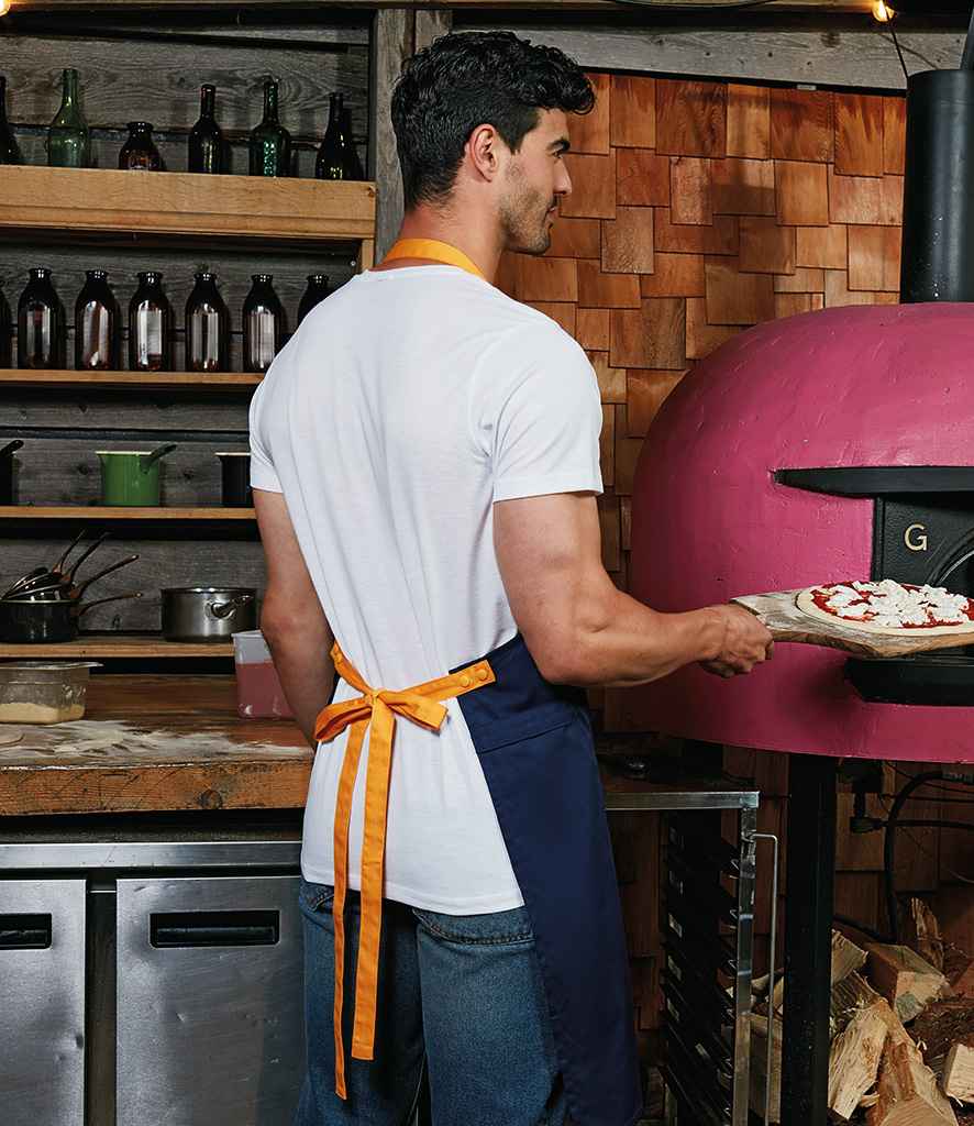 Premier PR191 Orange Model - Apron Ready to be by Custard Workwear - Cheap Personalised and Customised Workwear in Nottinghamshire, Derbyshire and Leicestershire