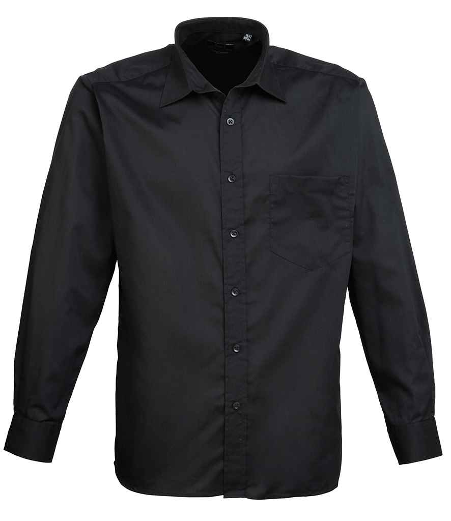 Premier PR200 Black Front - Men's Shirt Ready to be Embroidered and Printed by Custard Workwear - Cheap Personalised and Customised Workwear in Nottinghamshire, Derbyshire and Leicestershire