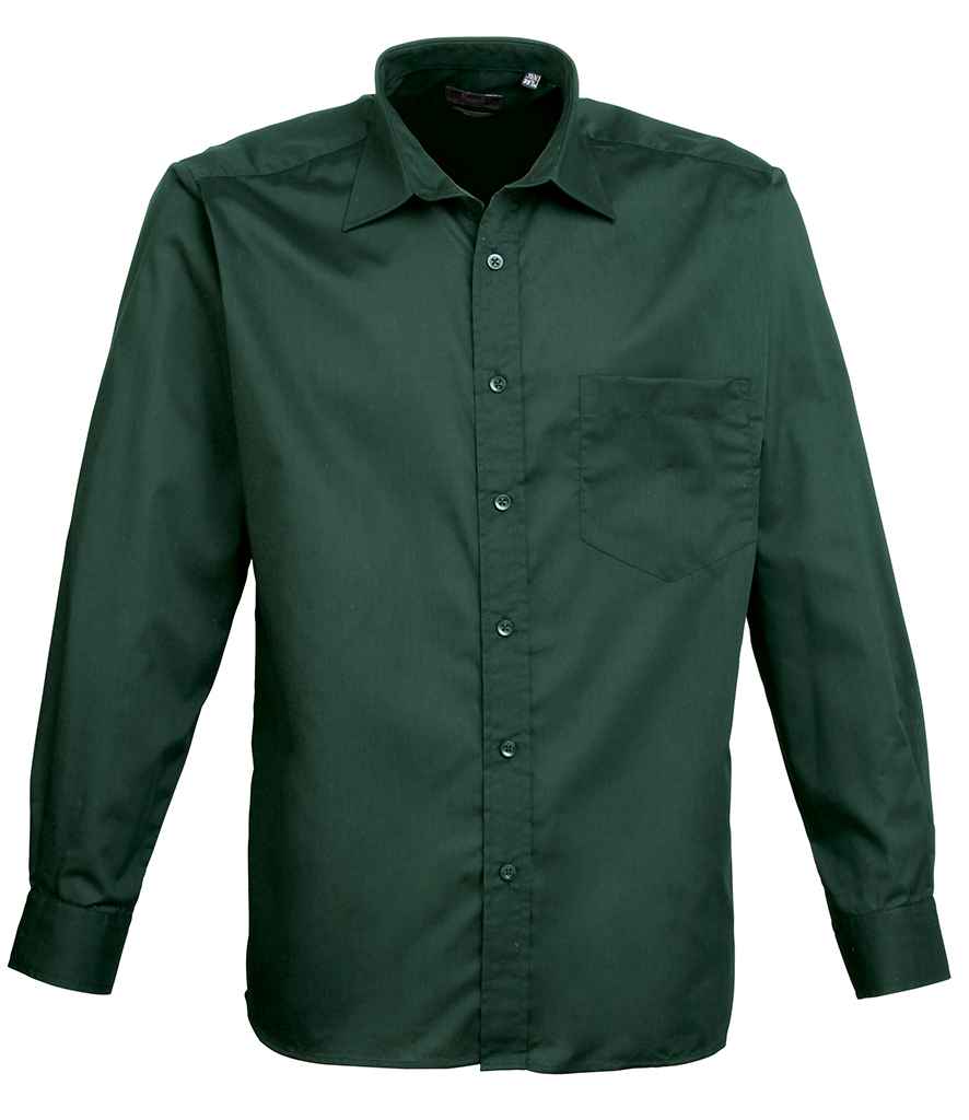 Premier PR200 Bottle Green Front - Men's Shirt Ready to be Embroidered and Printed by Custard Workwear - Cheap Personalised and Customised Workwear in Nottinghamshire, Derbyshire and Leicestershire