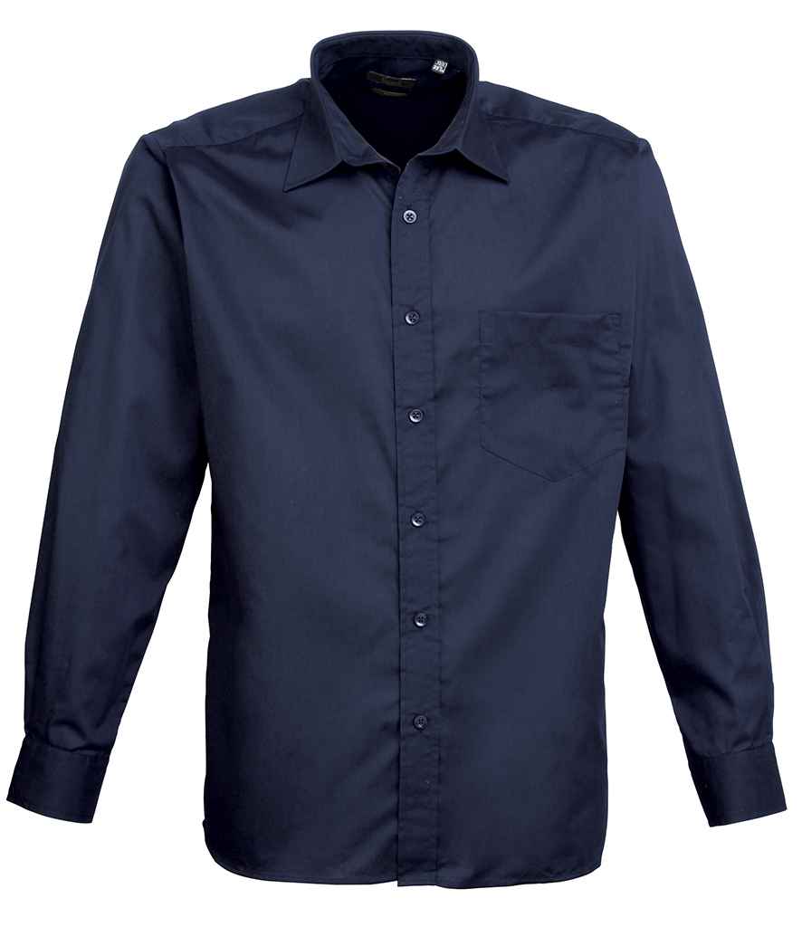 Premier PR200 Navy Front - Shirt Ready to be Embroidered and Printed by Custard Workwear - Cheap Personalised and Customised Workwear in Nottinghamshire, Derbyshire and Leicestershire