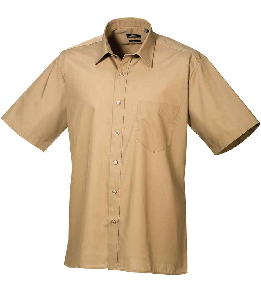 Premier PR202 Khaki Front - Men's Shirt Ready to be Embroidered and Printed by Custard Workwear - Cheap Personalised and Customised Workwear in Nottinghamshire, Derbyshire and Leicestershire