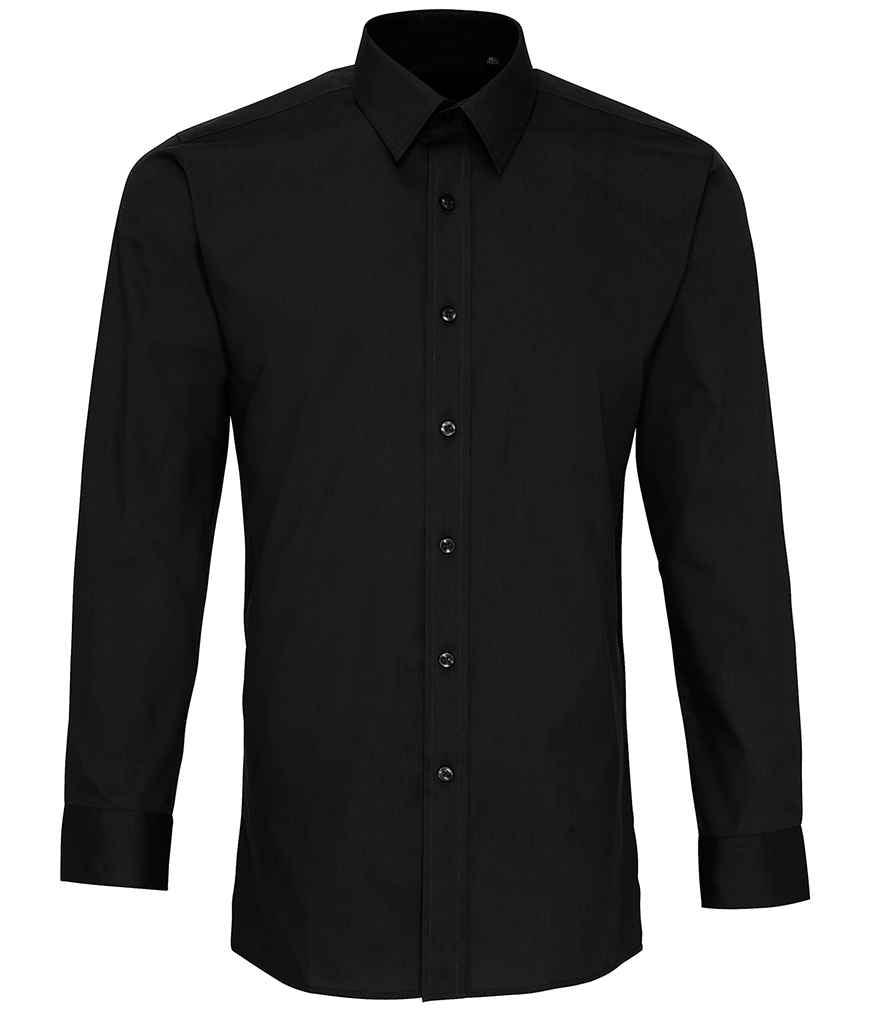 Premier PR204 Black Front - Shirt Ready to be Embroidered and Printed by Custard Workwear - Cheap Personalised and Customised Workwear in Nottinghamshire, Derbyshire and Leicestershire