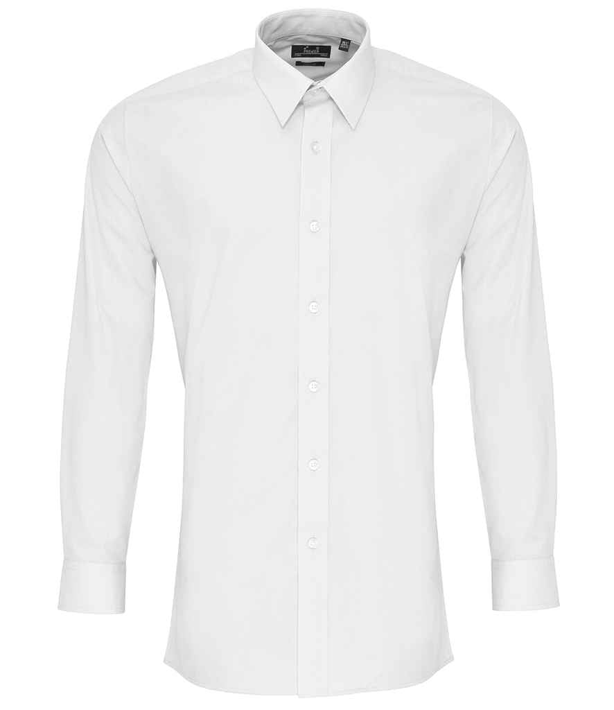 Premier PR204 White Front - Men's Shirt Ready to be Embroidered and Printed by Custard Workwear - Cheap Personalised and Customised Workwear in Nottinghamshire, Derbyshire and Leicestershire
