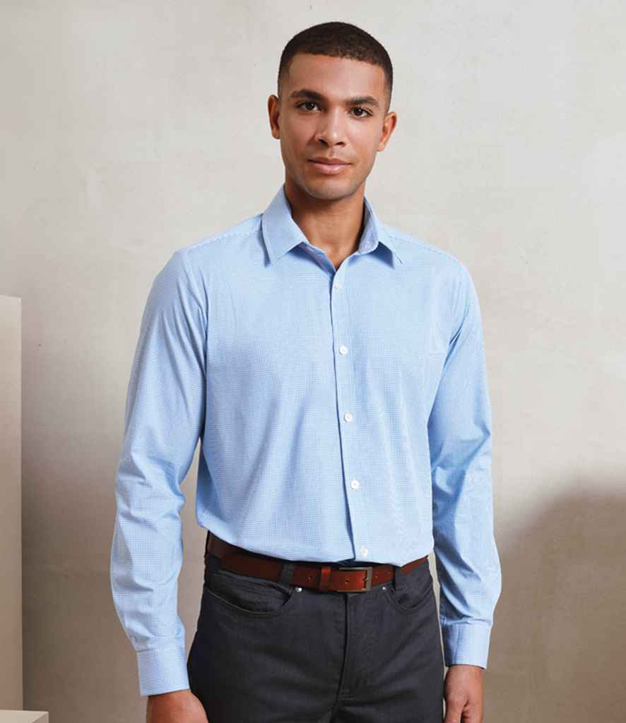 Premier PR220 Light Blue/White Model - Men's Shirt Ready to be Embroidered and Printed by Custard Workwear - Cheap Personalised and Customised Workwear in Nottinghamshire, Derbyshire and Leicestershire