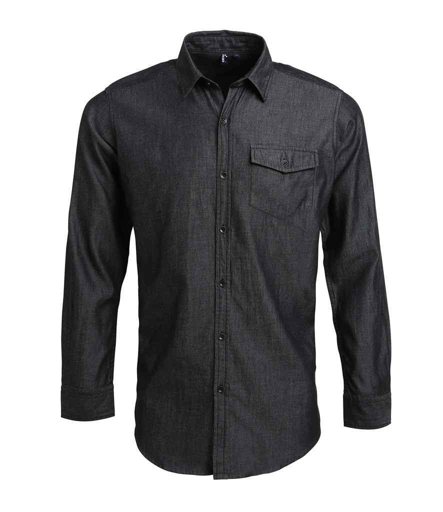 Premier PR222 Black Denim Front - Men's Shirt Ready to be Embroidered and Printed by Custard Workwear - Cheap Personalised and Customised Workwear in Nottinghamshire, Derbyshire and Leicestershire