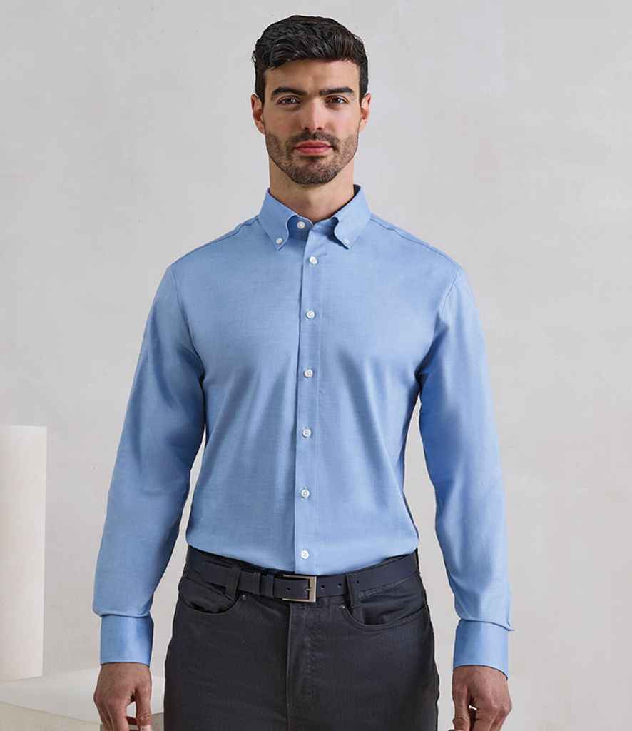 Premier PR284 Oxford Blue Model - Men's Shirt Ready to be Embroidered and Printed by Custard Workwear - Cheap Personalised and Customised Workwear in Nottinghamshire, Derbyshire and Leicestershire