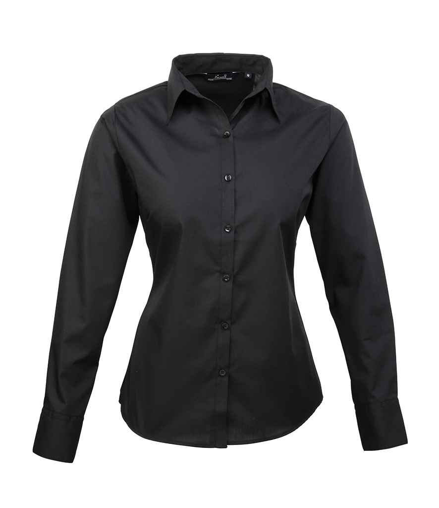 Premier PR300 Black Front - Ladies Shirt Ready to be Embroidered and Printed by Custard Workwear - Cheap Personalised and Customised Workwear in Nottinghamshire, Derbyshire and Leicestershire