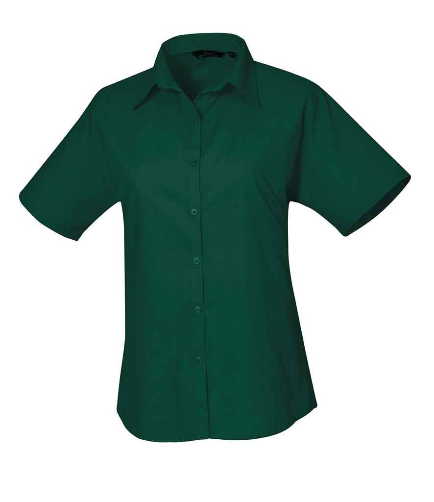 Premier PR302 Bottle Green Front - Ladies Blouse Ready to be Embroidered and Printed by Custard Workwear - Cheap Personalised and Customised Workwear in Nottinghamshire, Derbyshire and Leicestershire