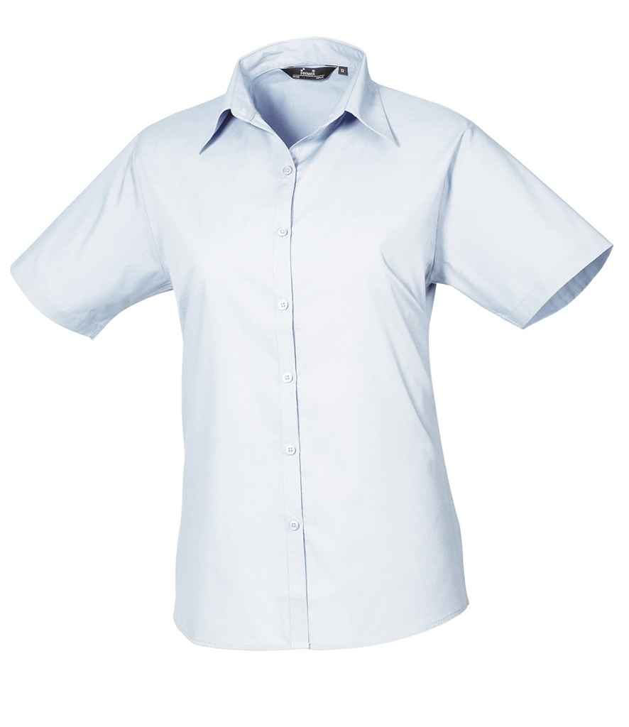 Premier PR302 Light Blue Front - Ladies Blouse Ready to be Embroidered and Printed by Custard Workwear - Cheap Personalised and Customised Workwear in Nottinghamshire, Derbyshire and Leicestershire