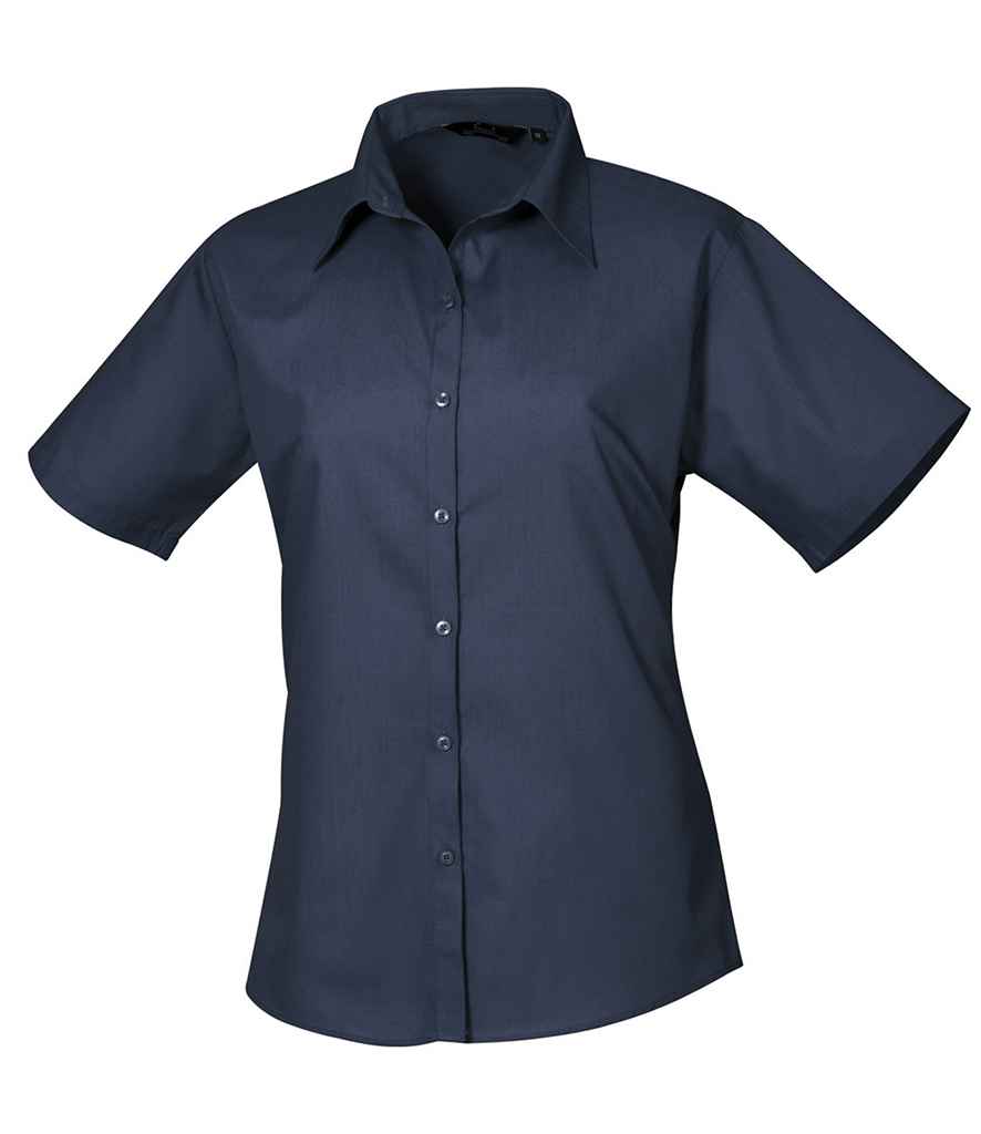 Premier PR302 Navy Front - Blouse Ready to be Embroidered and Printed by Custard Workwear - Cheap Personalised and Customised Workwear in Nottinghamshire, Derbyshire and Leicestershire