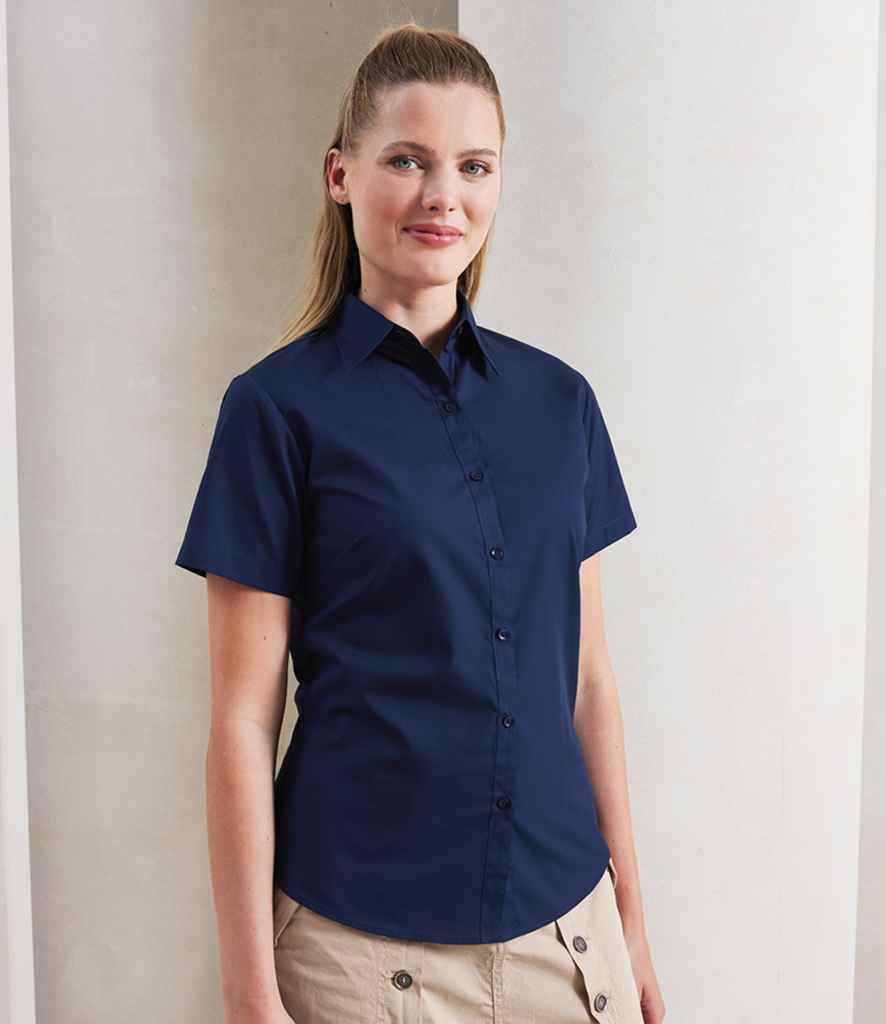 Premier PR302 Navy Model - Ladies Blouse Ready to be Embroidered and Printed by Custard Workwear - Cheap Personalised and Customised Workwear in Nottinghamshire, Derbyshire and Leicestershire