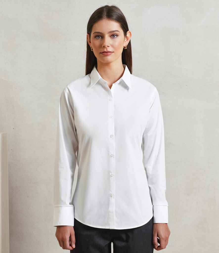 Premier PR307 White Model - Ladies Shirt Ready to be Embroidered and Printed by Custard Workwear - Cheap Personalised and Customised Workwear in Nottinghamshire, Derbyshire and Leicestershire