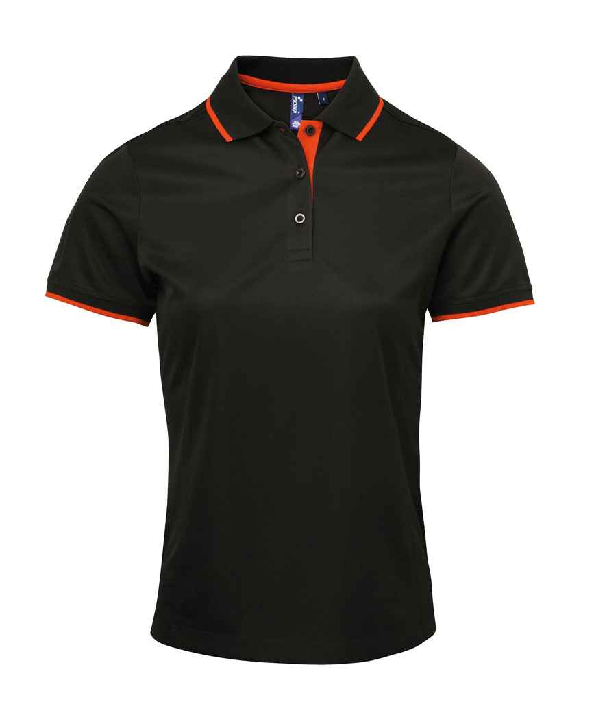 Premier PR619 Black/Orange Front - Polo Ready to be Printed by Custard Workwear - Cheap Personalised and Customised Workwear in Nottinghamshire, Derbyshire and Leicestershire