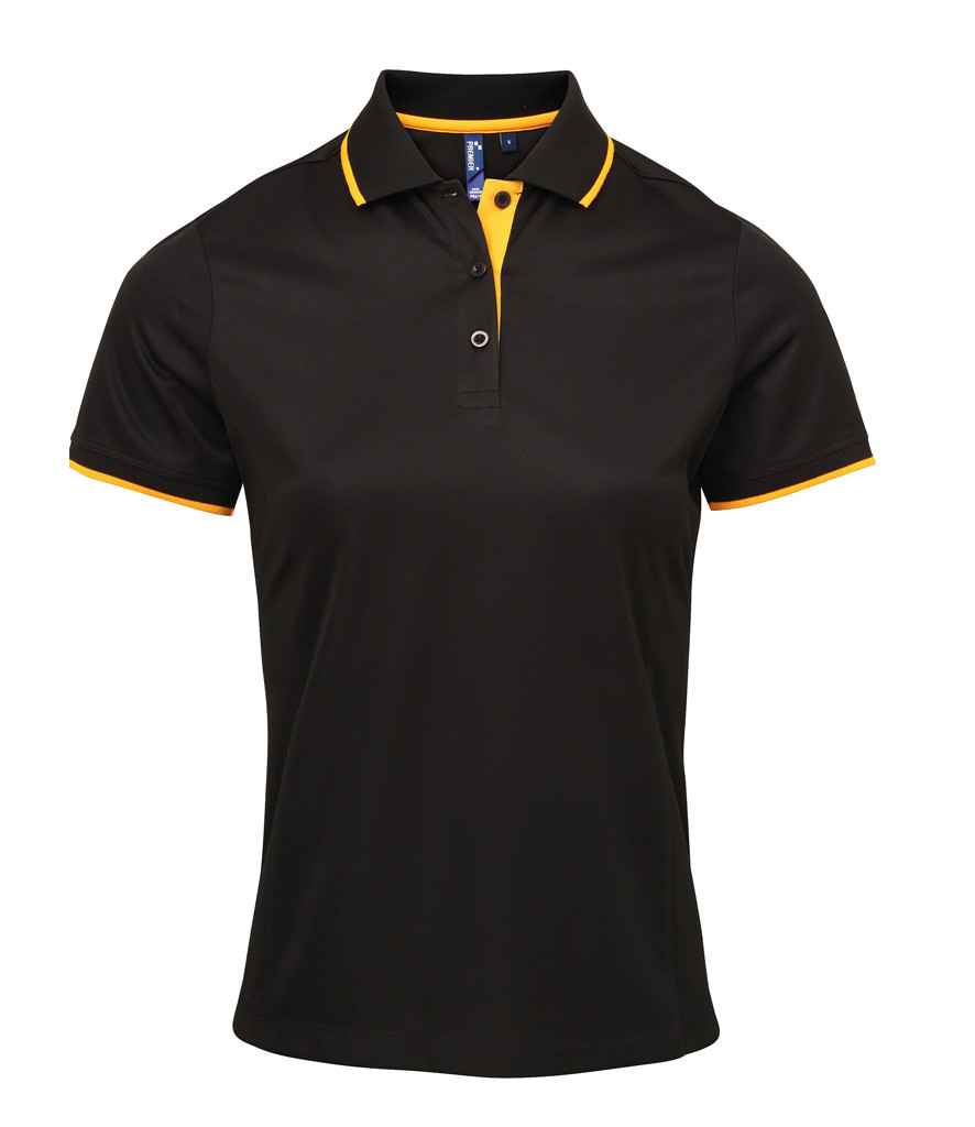 Premier PR619 Black/Sunflower Front - Polo Ready to be Printed by Custard Workwear - Cheap Personalised and Customised Workwear in Nottinghamshire, Derbyshire and Leicestershire