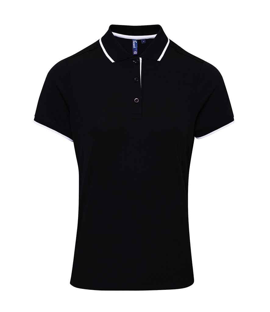 Premier PR619 Black/White Front - Polo Ready to be Printed by Custard Workwear - Cheap Personalised and Customised Workwear in Nottinghamshire, Derbyshire and Leicestershire